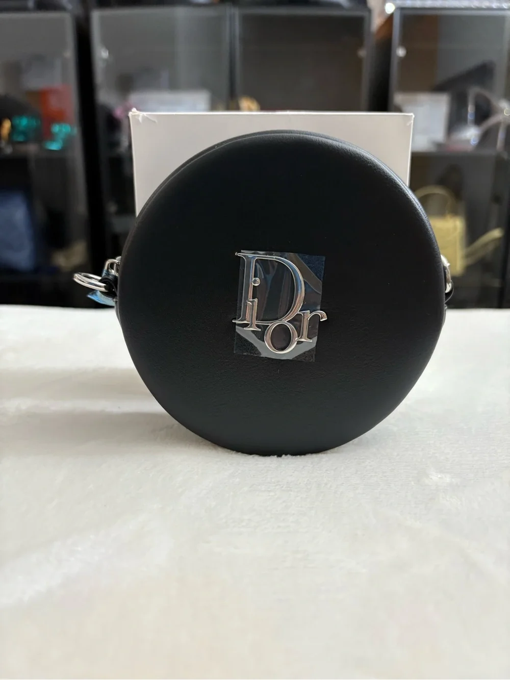Dior Black Round Leather Crossbody with Silver Logo